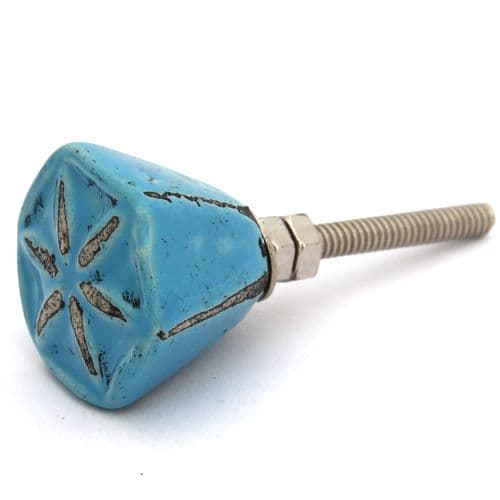 Hexagonal distressed knob in blue