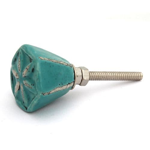 Hexagonal distressed knob in turquoise