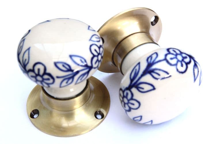 Mortice Knobs - Blue Flowers (Bronze)