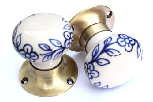 Mortice Knobs - Blue Flowers (Bronze)