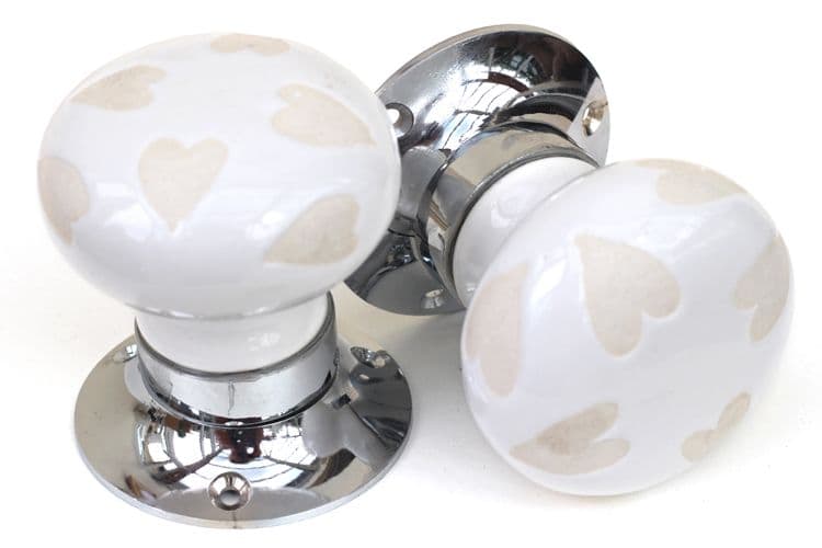 Mortice Knobs - Etched Hearts (Silver)
