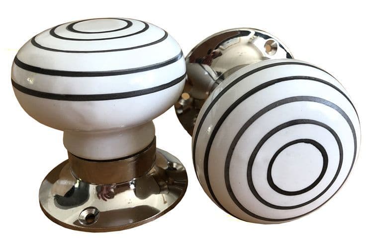 Mortice Knobs - Gloss Black Stripe (silver)