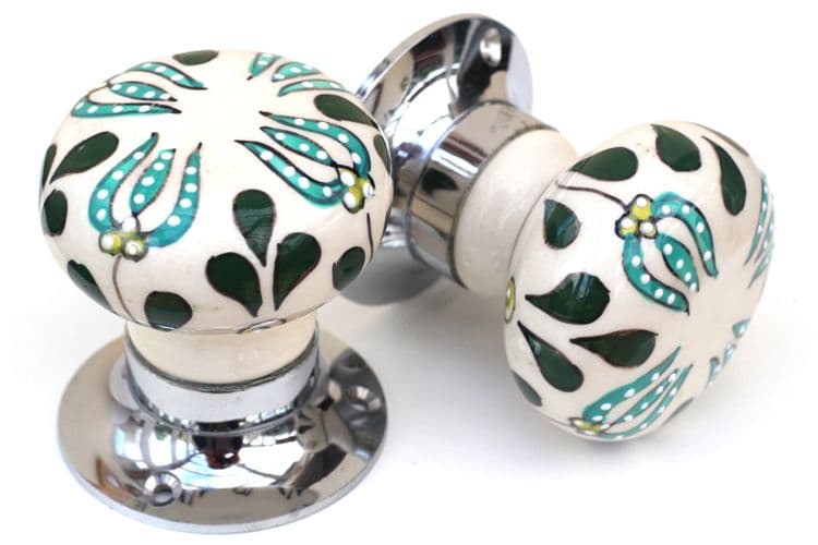 Mortice knobs - Green Embossed (Silver)