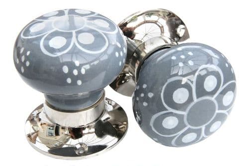 Mortice Knobs - Grey/White Pattern (silver)