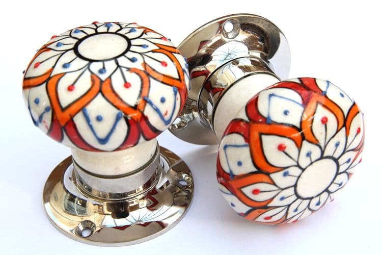 Mortice Knobs - Orange Embossed (Silver)