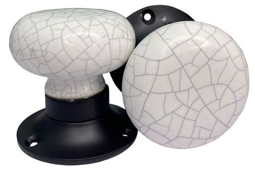 Mortice Knobs - White Crackle (black)