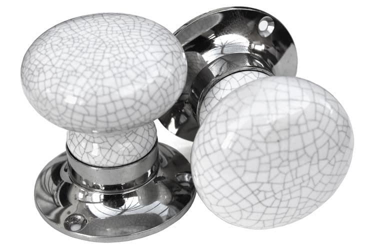 Mortice Knobs - White Crackle (silver)