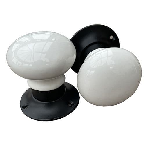 Mortice Knobs - White With Black Plate