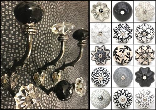 Pewter tree shape hook with choice of ceramic knobs