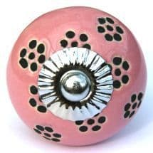 Pink/Black Dotty Flower Knob