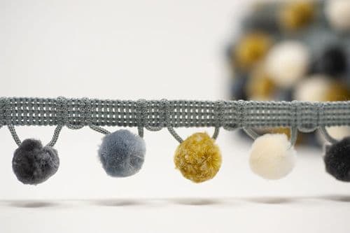 Pompom Trim - Multi Gold/Off White/Grey