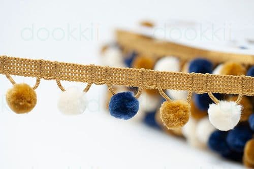 Pompom Trim - Multi Gold/Off White/Navy