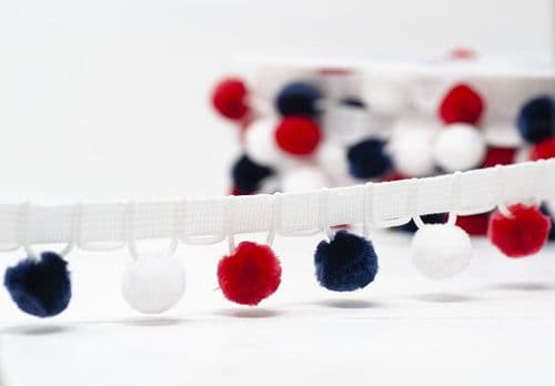 Pompom Trim - Multi Red/White/Navy