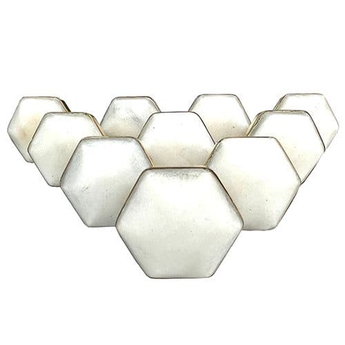 Se of 10 White Stone Hexagon - gold edging