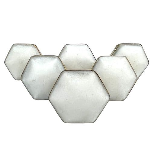 Se of 6 White Stone Hexagon - gold edging