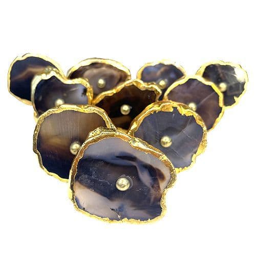 Set of 10 Black/Brown Agate Knobs