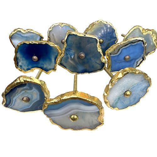 Set of 10 Blue Gold Agate Knobs