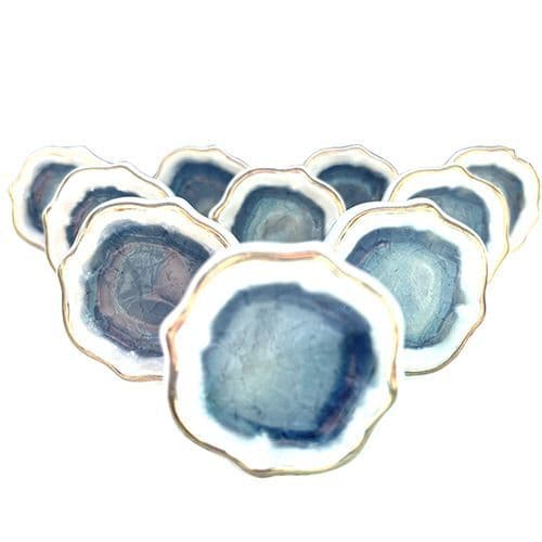 Set of 10 Blue Gold Flower Pods