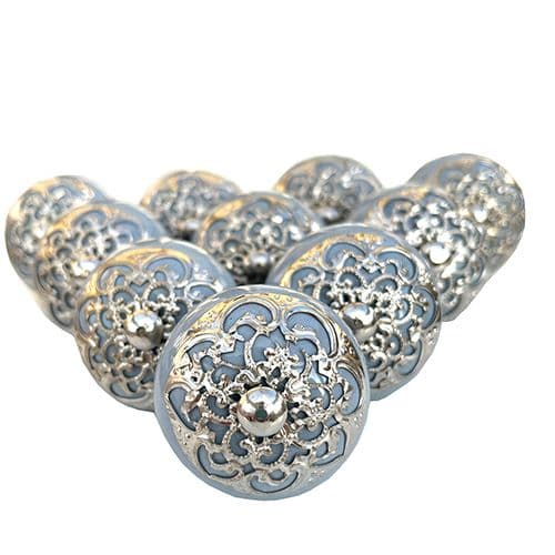 Set of 10 Bluey Grey Intricate Silver