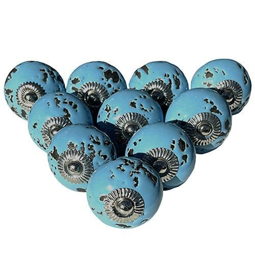 Set of 10 Distressed blue knob