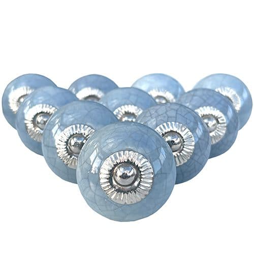 Set of 10 Grey crackle round knobs