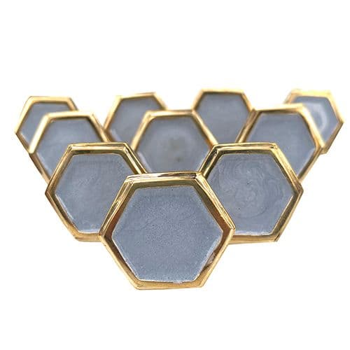 Set of 10 Grey Enamel Hex Gold Trim (1)