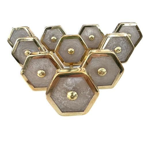 Set of 10 Grey Resin Gold Trim Hex