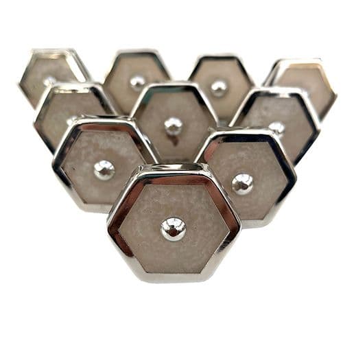Set of 10 Grey Resin Silver Trim Hex