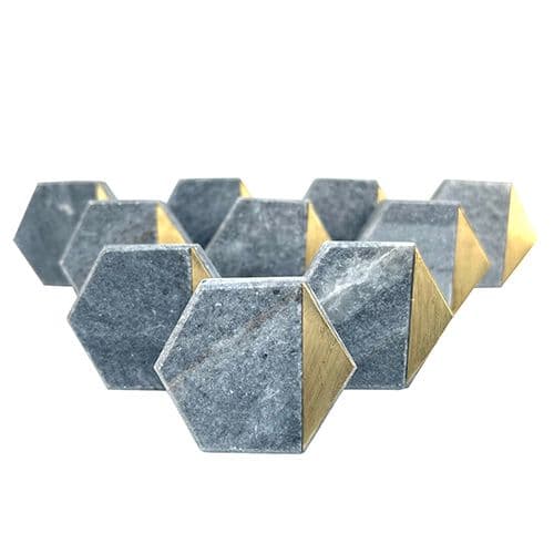 Set of 10 Grey Stone Hexagon GOLD