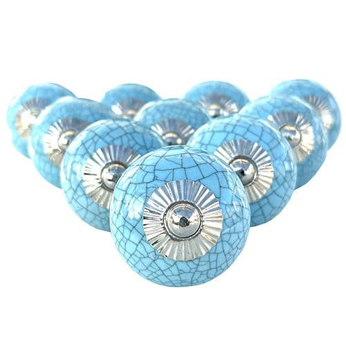 Set of 10 of Pale blue crackle glaze knobs