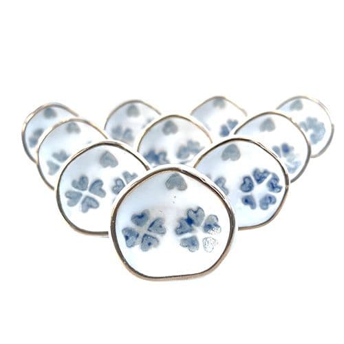 Set of 10 Pretty White Pod with Grey/Blue etching Silver Trim