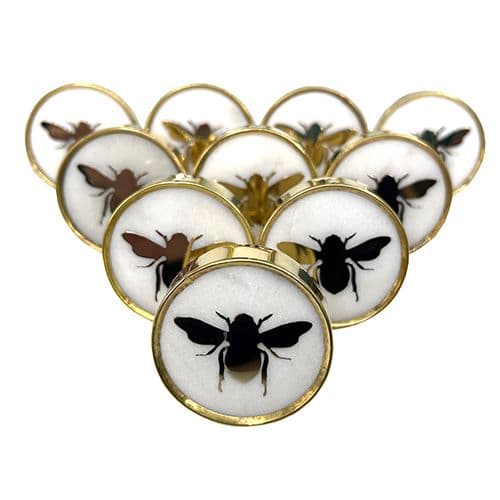 Set of 10 Stone Knobs with Bee Design in Brass