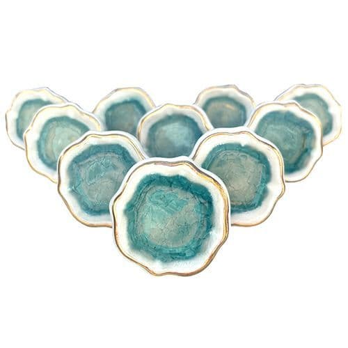 Set of 10 Turquoise and Gold Flower Pod