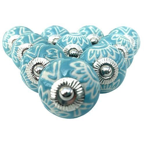 Set of 10 Turquoise etched Aztec knob