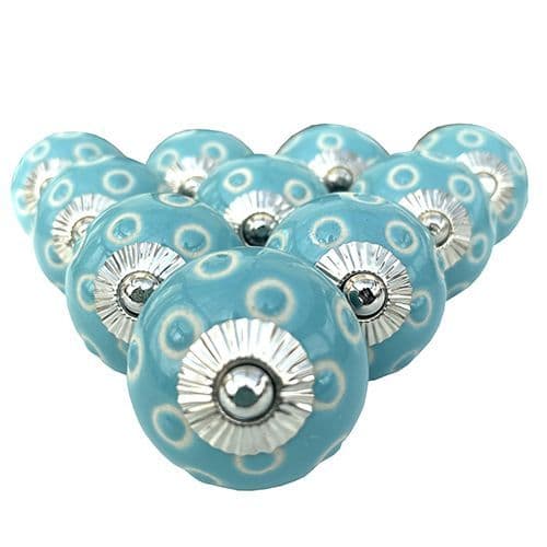 Set of 10 Turquoise etched dots knob