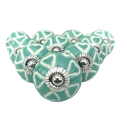 Set of 10 Turquoise etched heart knob