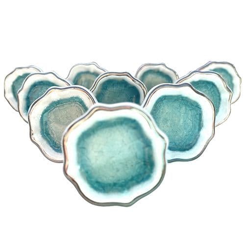 Set of 10 Turquoise Silver Flower Pods