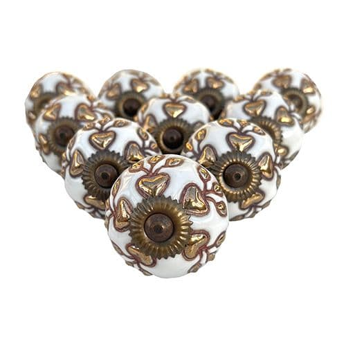 Set of 10 White Ceramic with Bronze Etching