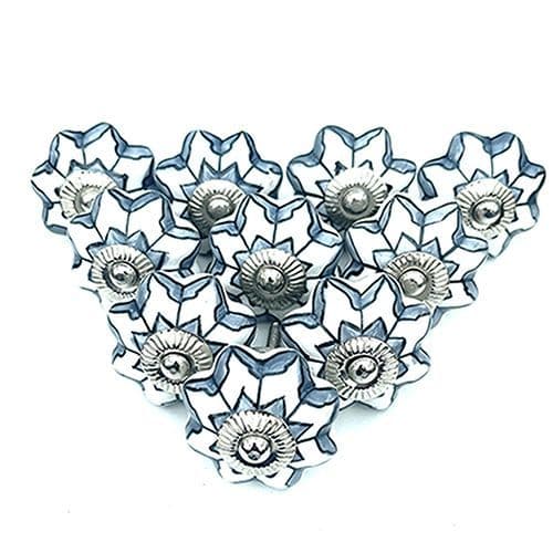 Set of 10 White/Grey flower melon knob