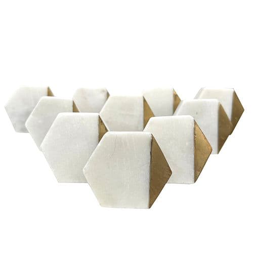 Set of 10 White Stone Hexagon - Gold Front