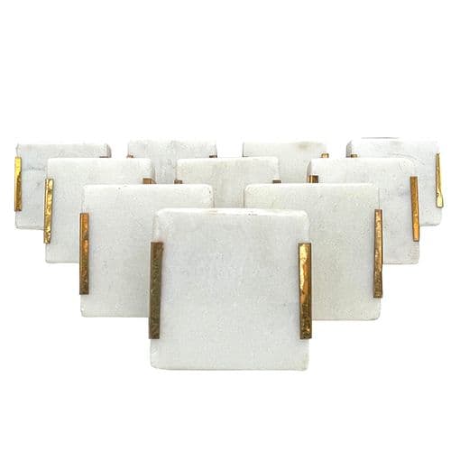 Set of 10 White Stone Square, Gold Clasps