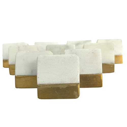 Set of 10 White Stone Square - gold front