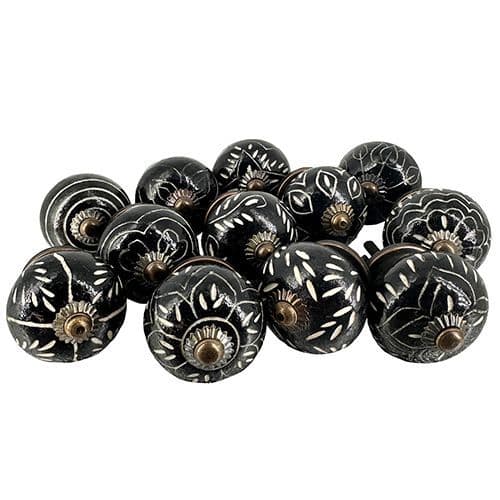 Set of 12 Black Etched Knobs