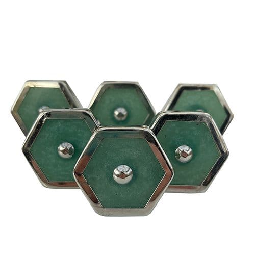 Set of 6 Aqua Resin Silver Trim Hex