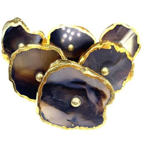 Set of 6 Black/Brown Agate Knobs