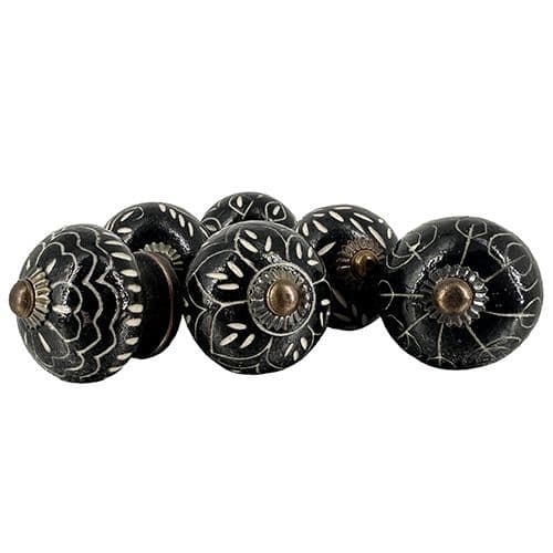 Set of 6 Black Etched Knobs