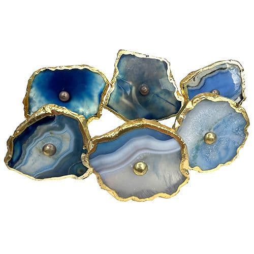 Set of 6 Blue Gold Agate Knobs