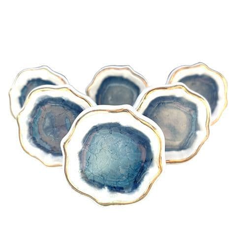 Set of 6 Blue Gold Flower Pods