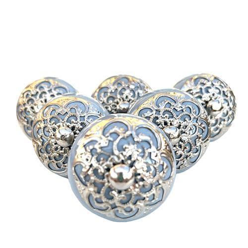 Set of 6 Bluey Grey Intricate Silver