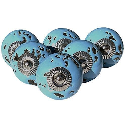 Set of 6 Distressed blue knob